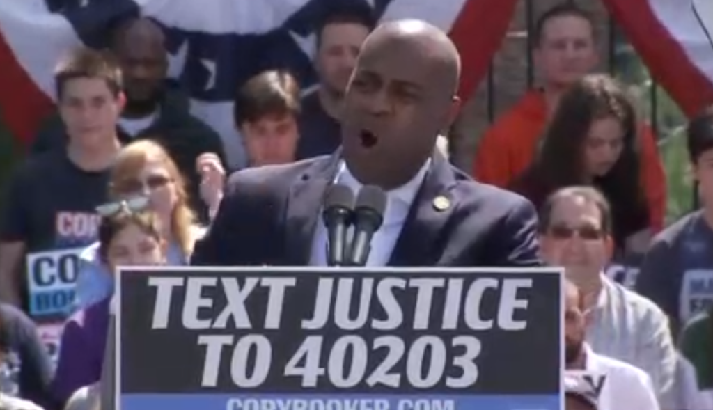 Newark Mayor Ras Baraka delivers a speech supporting U.S. Senator Cory Booker for president at the Booker 2020 presidential campaign kickoff in Newark, NJ.