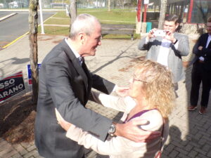 Somerset County Democratic Committee Chair Peg Schaffer welcomes Governor Phil Murphy to Somerset.