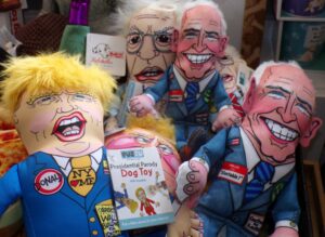 Biden and Trump and Bernie chew toys.