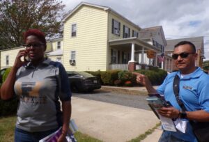 Robinson, left, campaigns Wednesday in Raritan with Orozco.