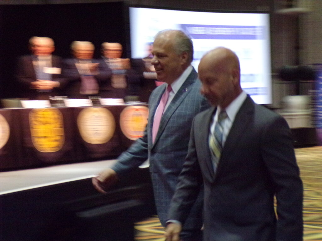 Sweeney approaches the stage for Tuesday's keynote address.