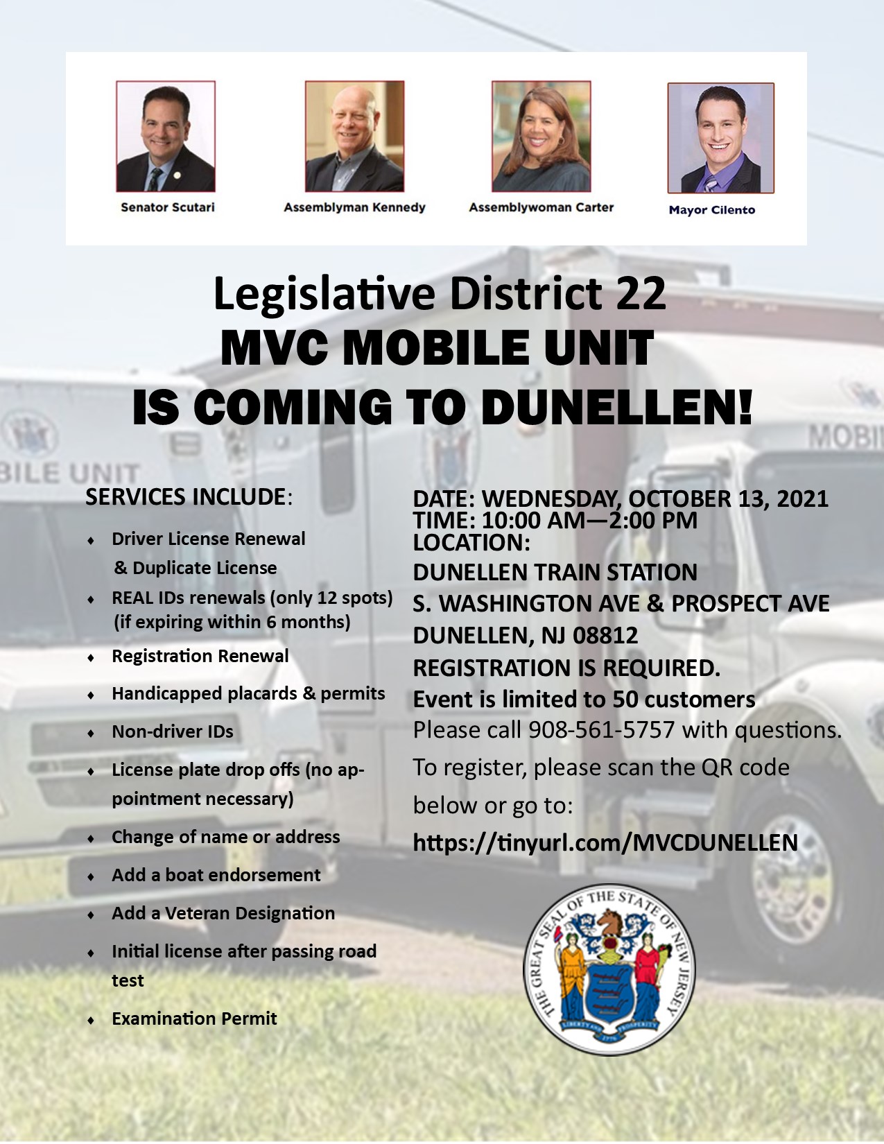 DUNELLEN HOSTS 10/13/21 NJ MOTOR VEHICLE COMMISSION MOBILE UNIT AT